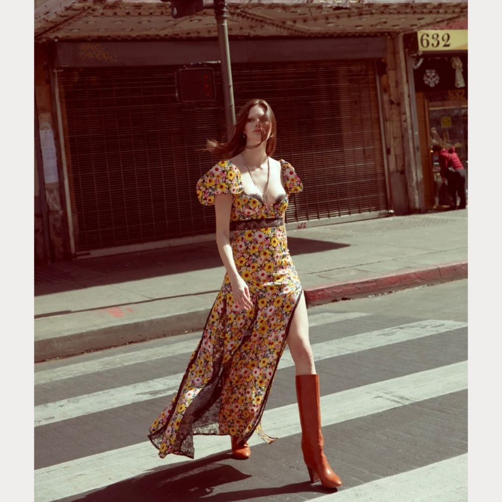 For Love And Lemons Floral Maxi Dress - Yellow and Purple